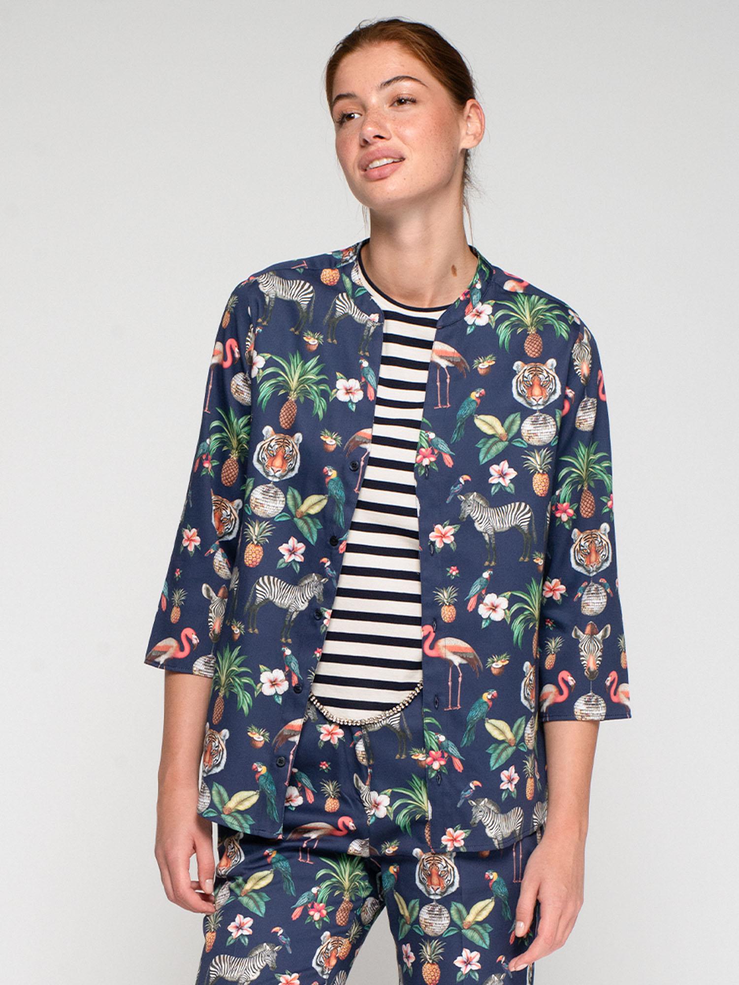 VILAGALLO JULIET JUNGLE DISCO PRINT SHIRT - MARINO