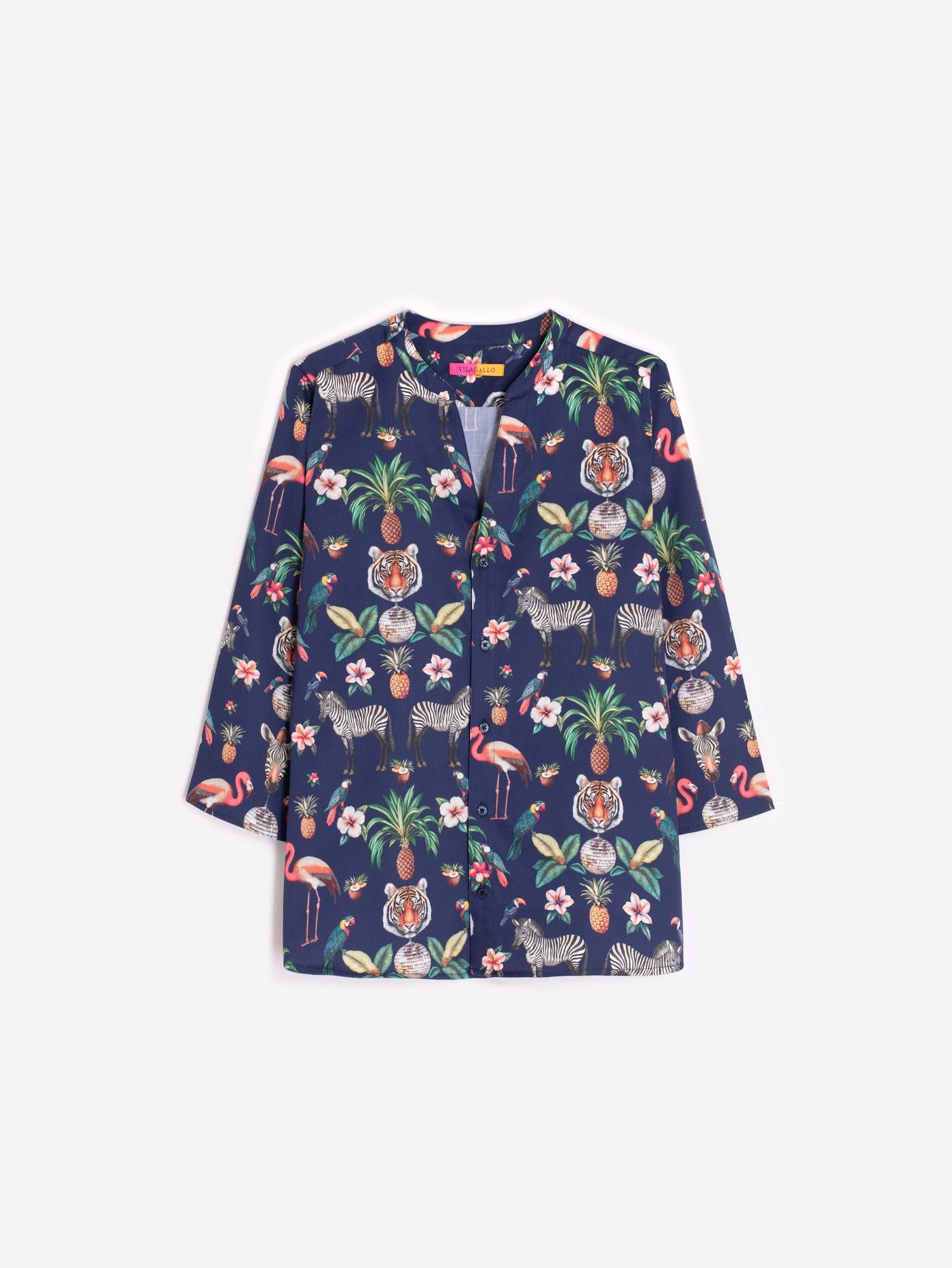 VILAGALLO JULIET JUNGLE DISCO PRINT SHIRT - MARINO