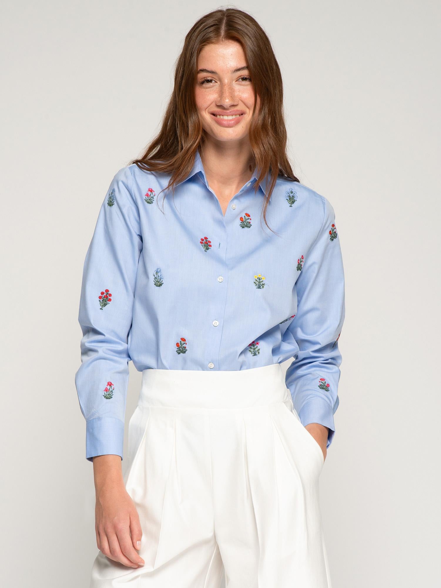 VILAGALLO ISA EMB TWILL SHIRT - BLUE