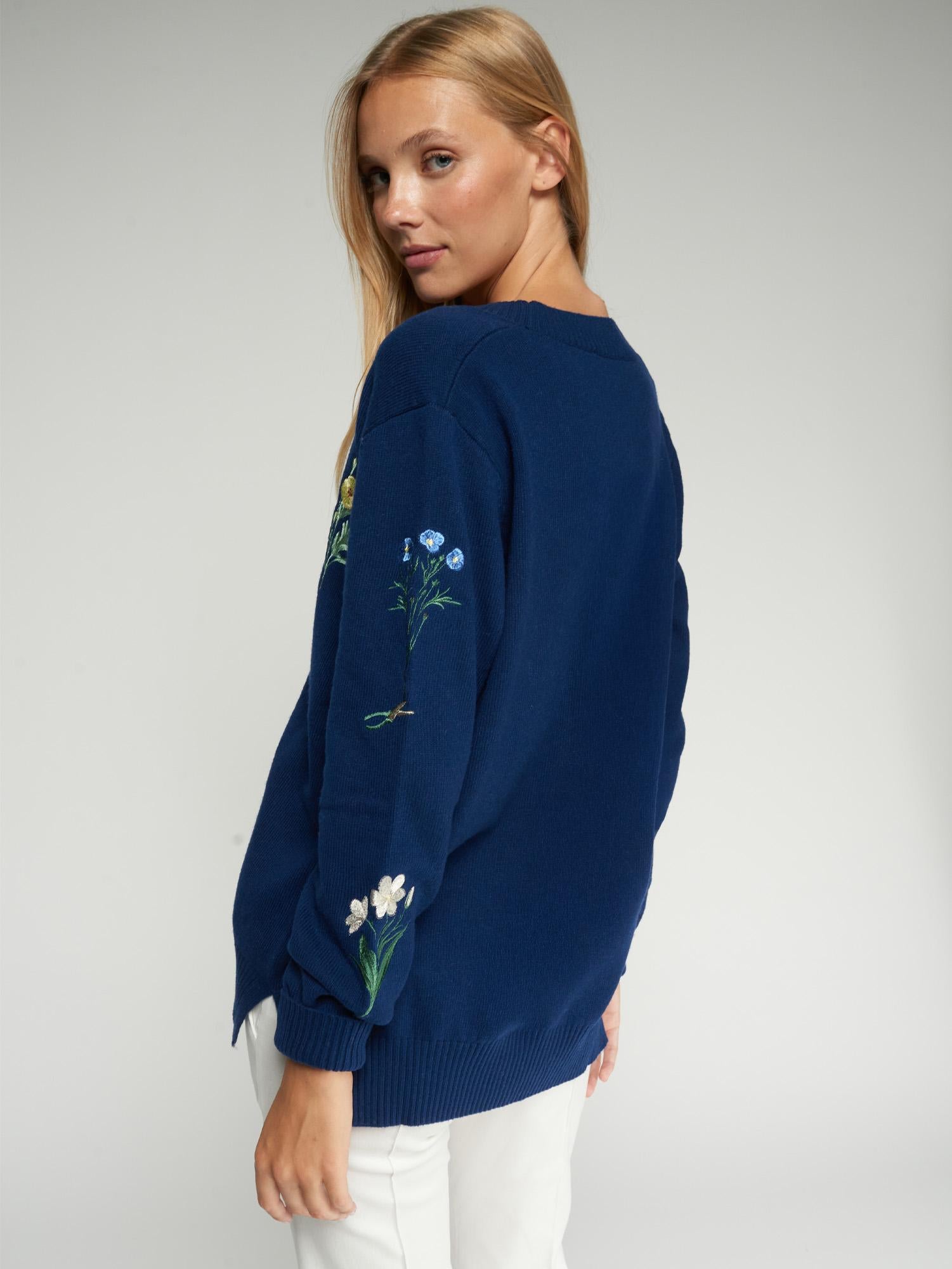 VILAGALLO CARDIGAN ALINA EMB BOTANIC - NAVY
