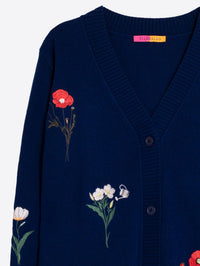 VILAGALLO CARDIGAN ALINA EMB BOTANIC - NAVY