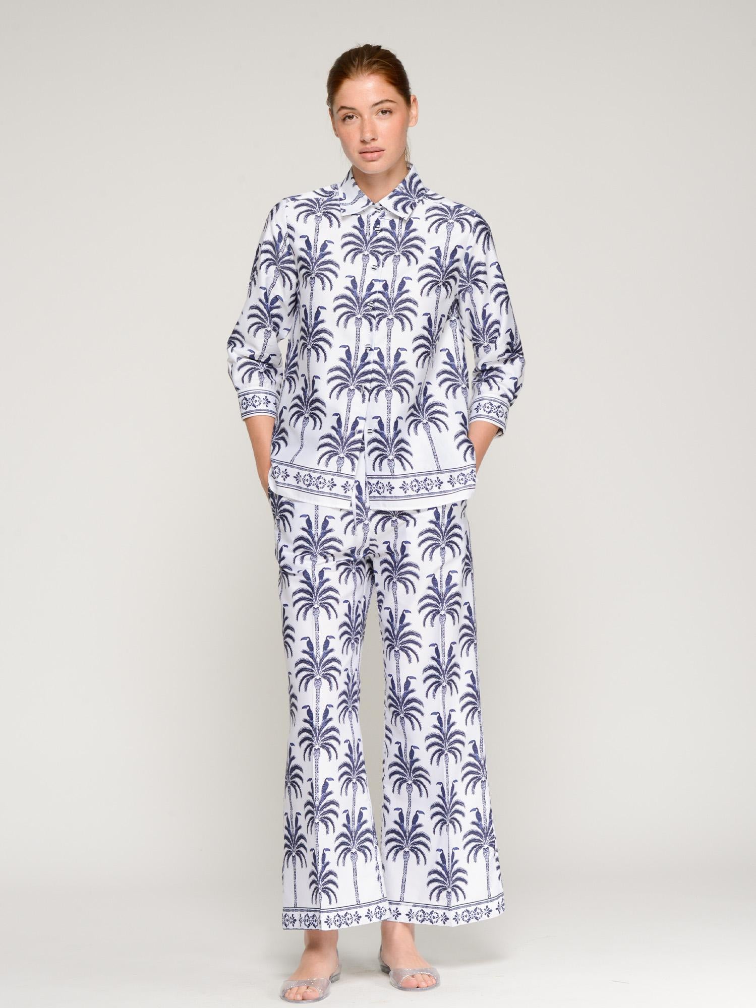 VILAGALLO TIFFANY PALMERAS TUCAN PRINT SHIRT - BLUE