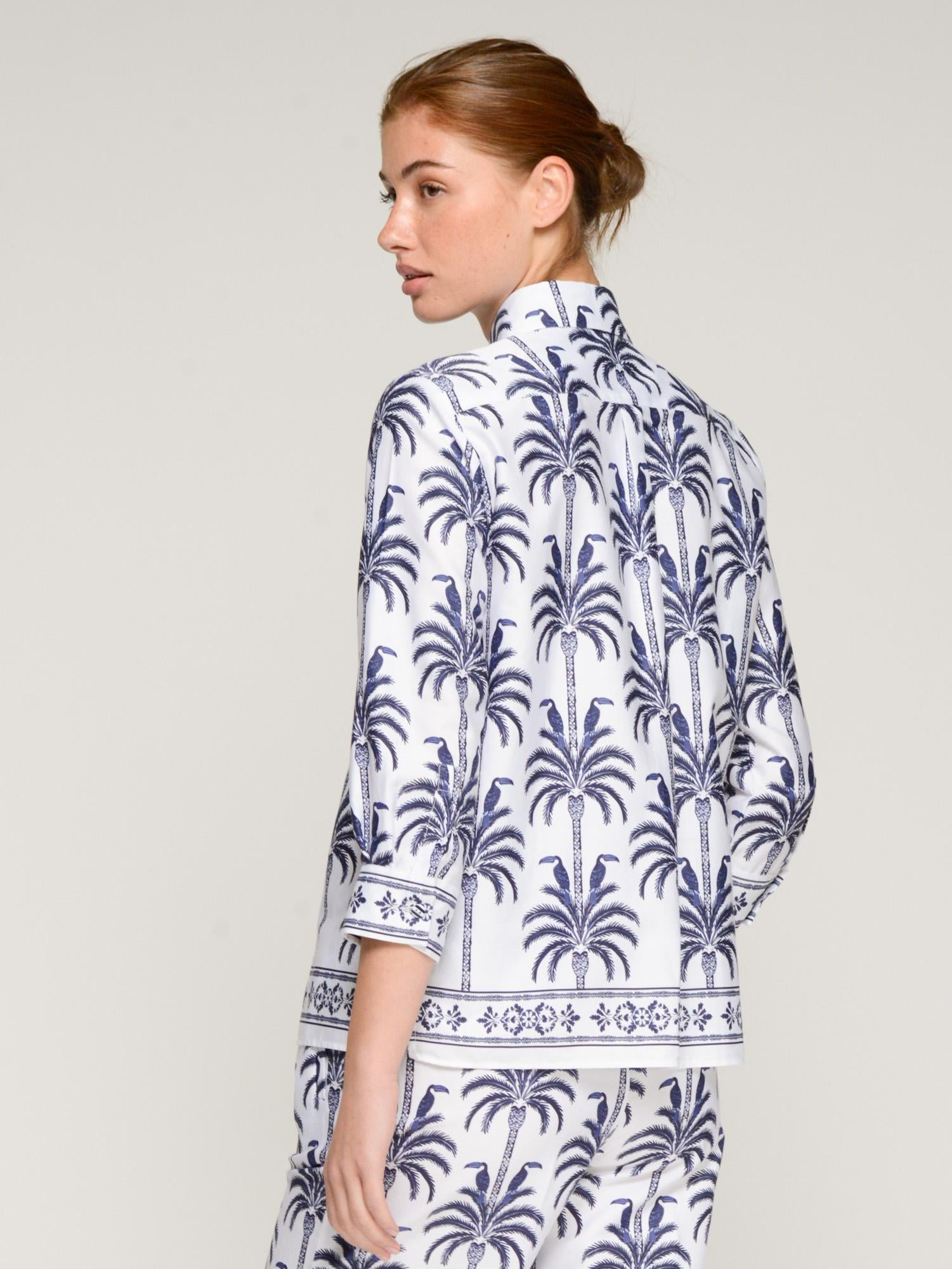 VILAGALLO TIFFANY PALMERAS TUCAN PRINT SHIRT - BLUE