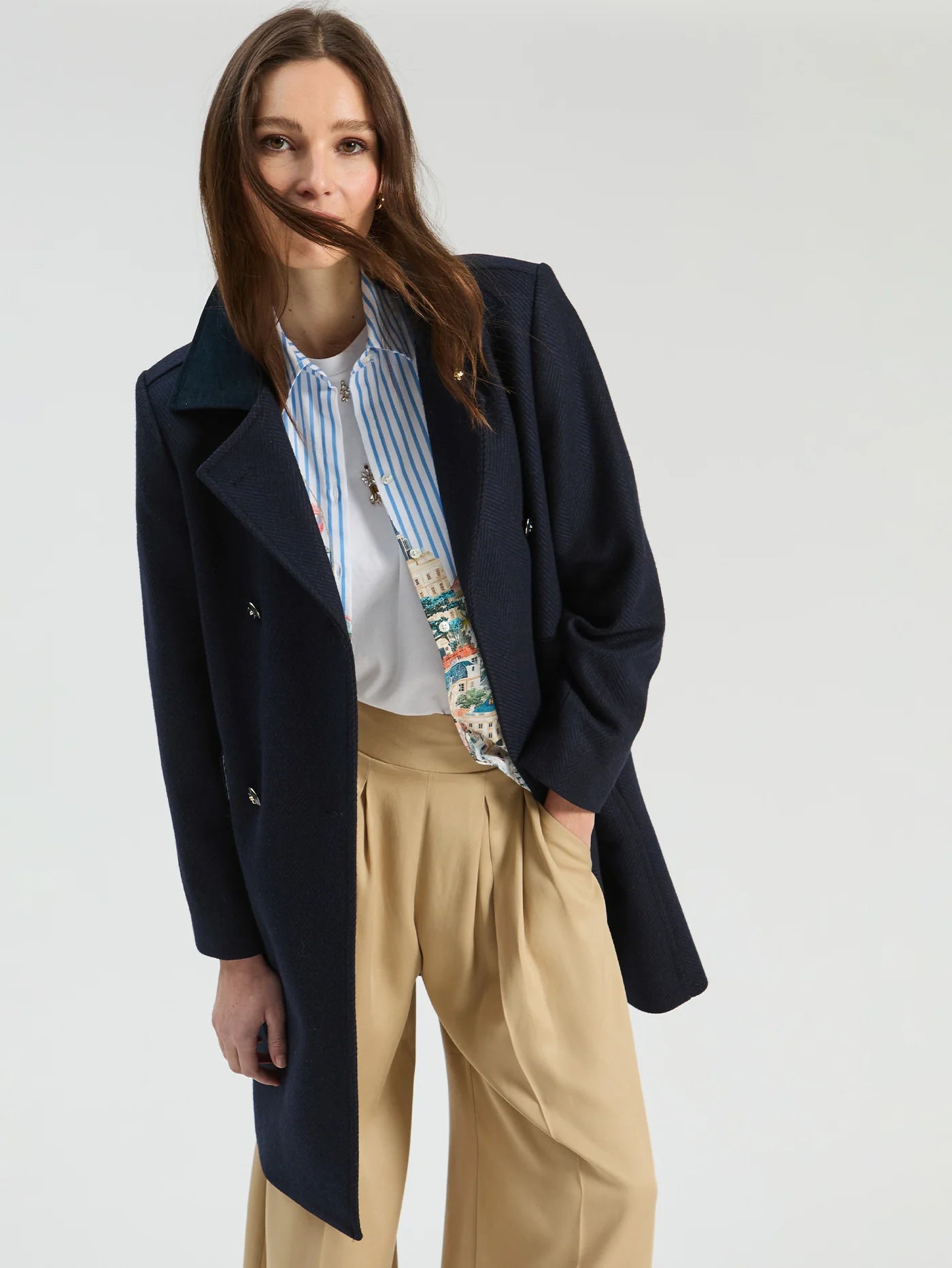 VILAGALLO HERRINGBONE NAVY COAT