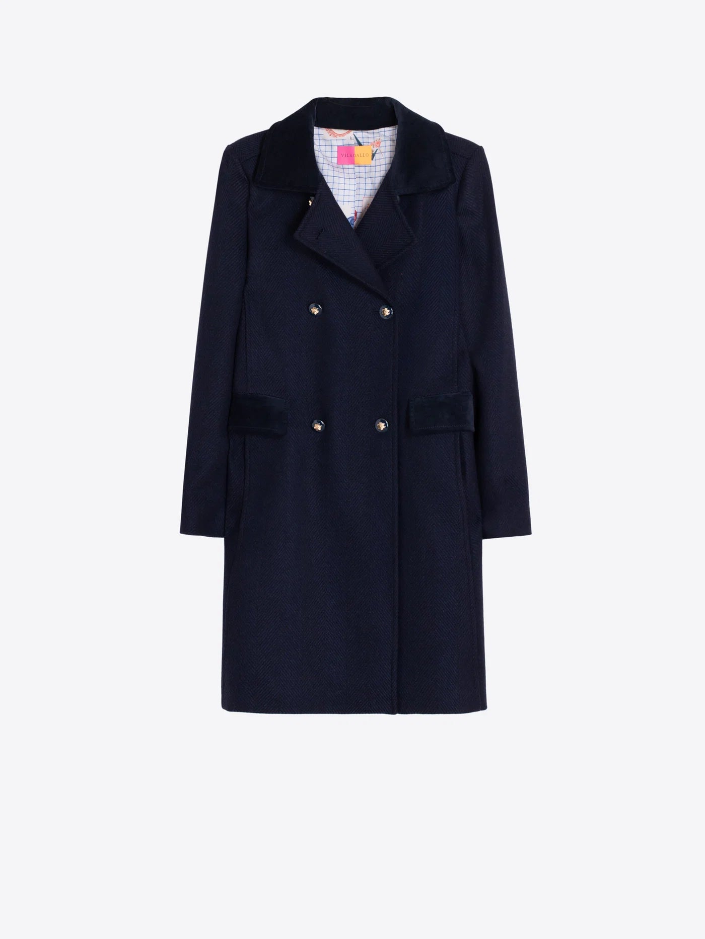 VILAGALLO HERRINGBONE NAVY COAT