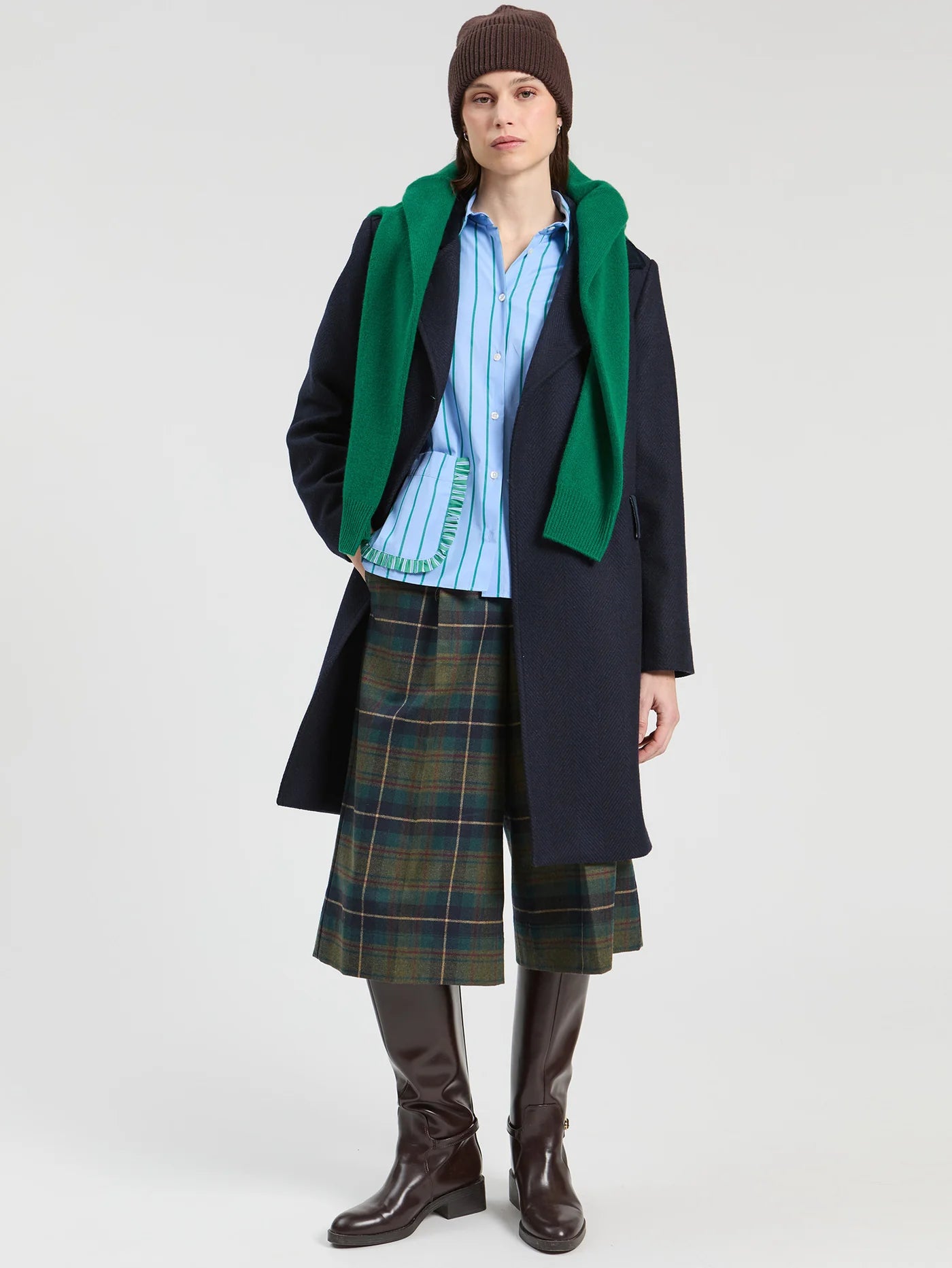 VILAGALLO HERRINGBONE NAVY COAT