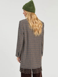 VILAGALLO ARICIA CHECK FRINGE COAT