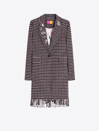 VILAGALLO ARICIA CHECK FRINGE COAT