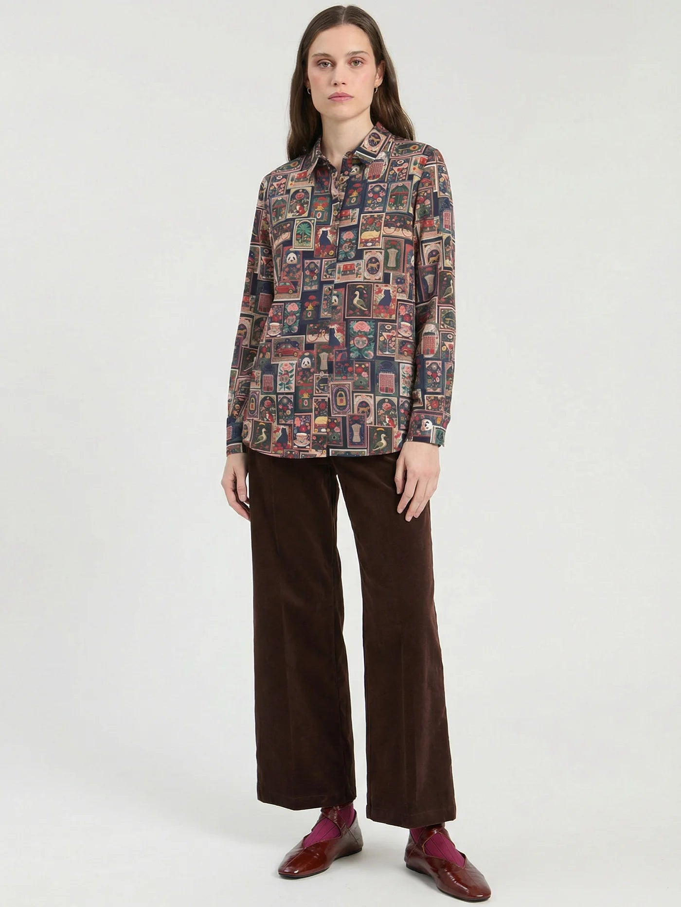 VILAGALLO ANITA PRINTED POSTER SHIRT GREEN