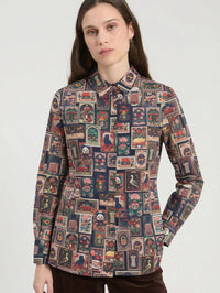 VILAGALLO ANITA PRINTED POSTER SHIRT GREEN