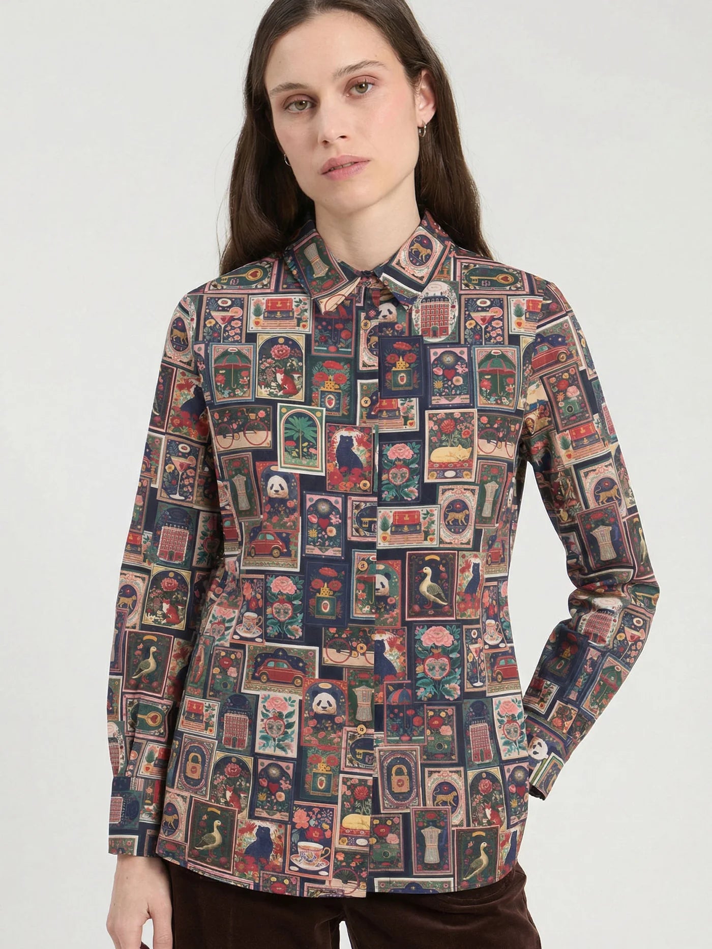 VILAGALLO ANITA PRINTED POSTER SHIRT GREEN