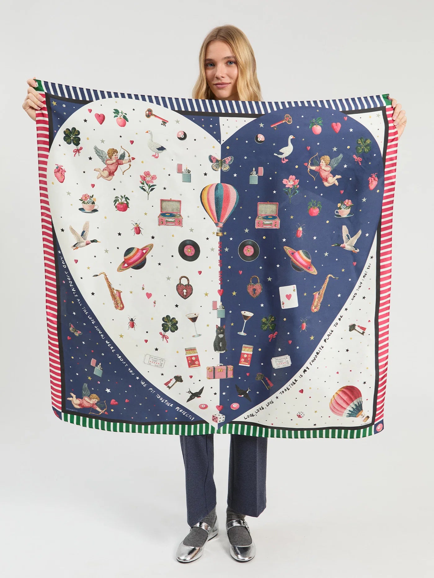 VILAGALLO SILK SCARF CUPID MARINE RAW