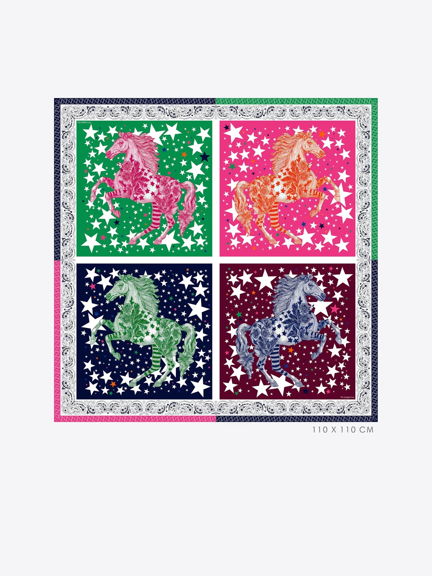 VILAGALLO POP ART HORSES SILK SCARF