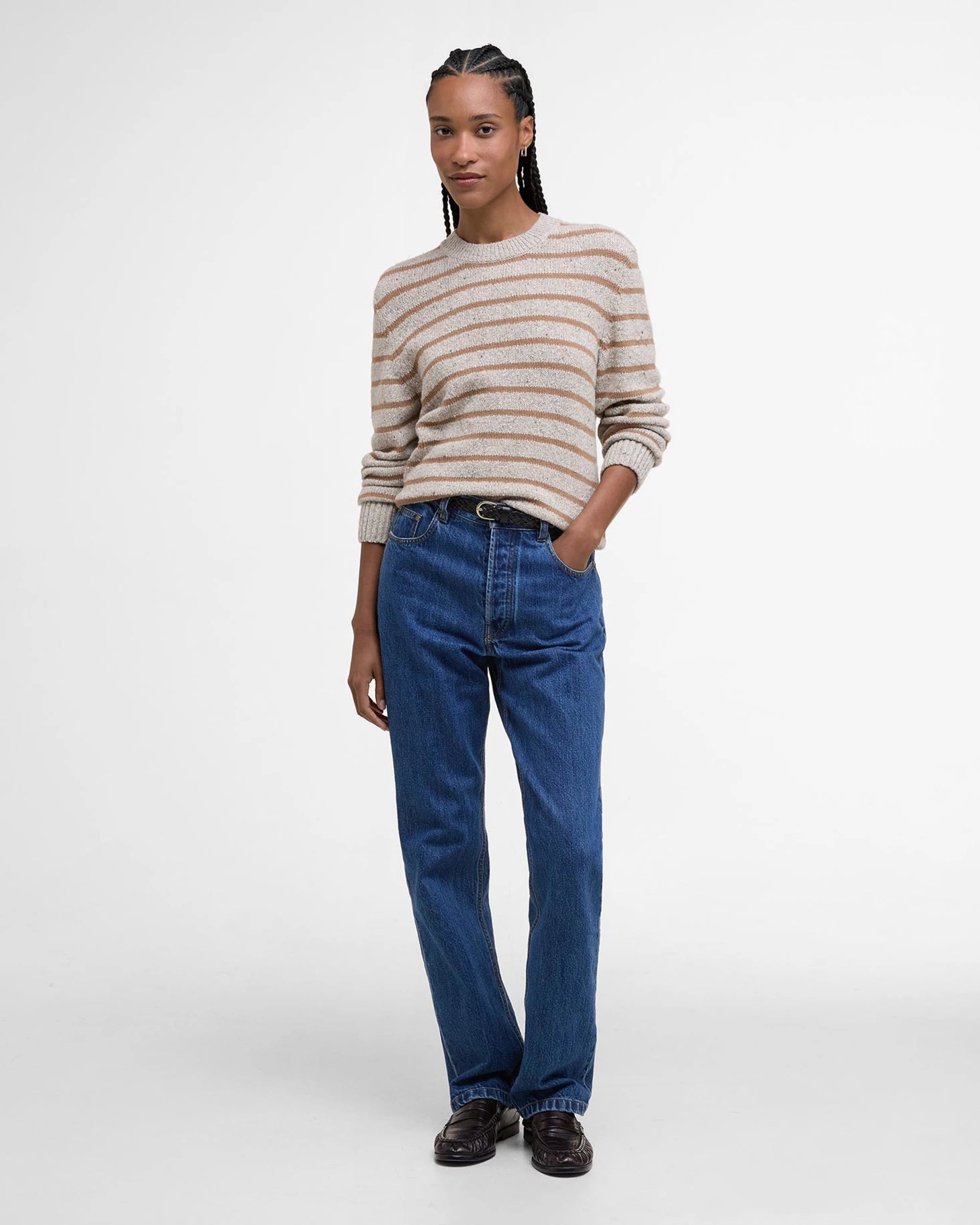 BARBOUR CLAYDON KNITTED WOMEN'S SWEATER - OATMEAL STRIPE
