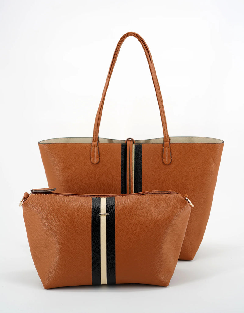 REMI/REID DEPARTURE STRIPE REVERSIBLE TOTE BAG - CAMEL/CREAM