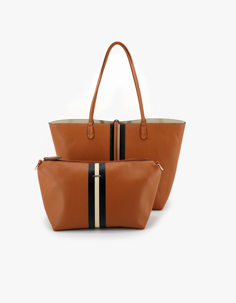 REMI/REID DEPARTURE STRIPE REVERSIBLE TOTE BAG - CAMEL/CREAM