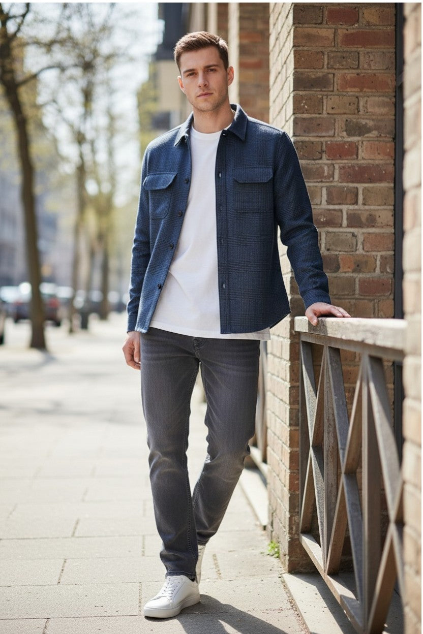 L.B.M. 1911 LINEN/WOOL JACKET - NAVY PLAID