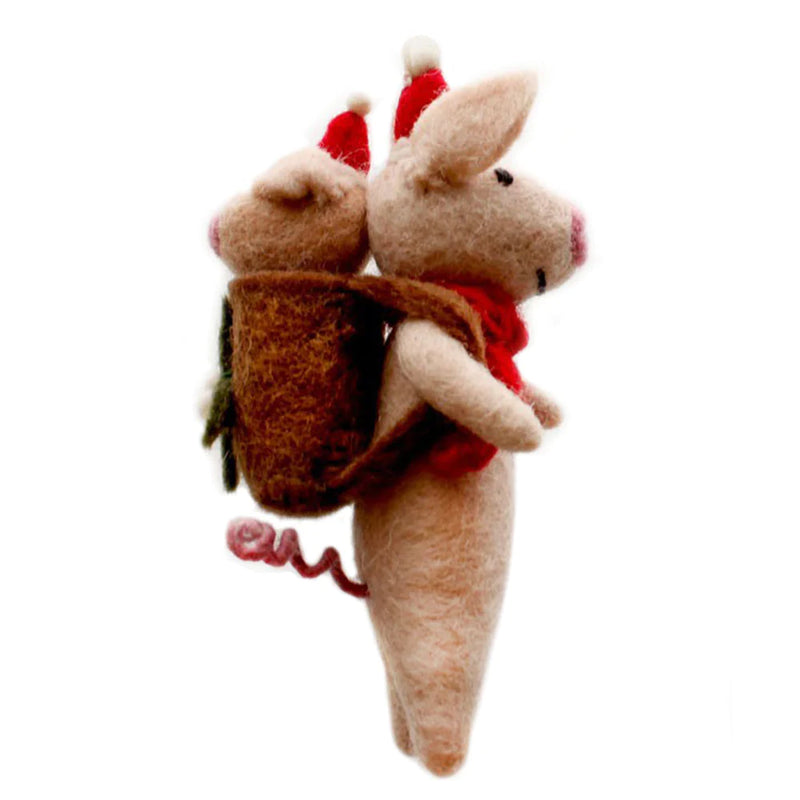 AMICA FELT CHRISTMAS PIG WITH PIGLET IN BACKPACK