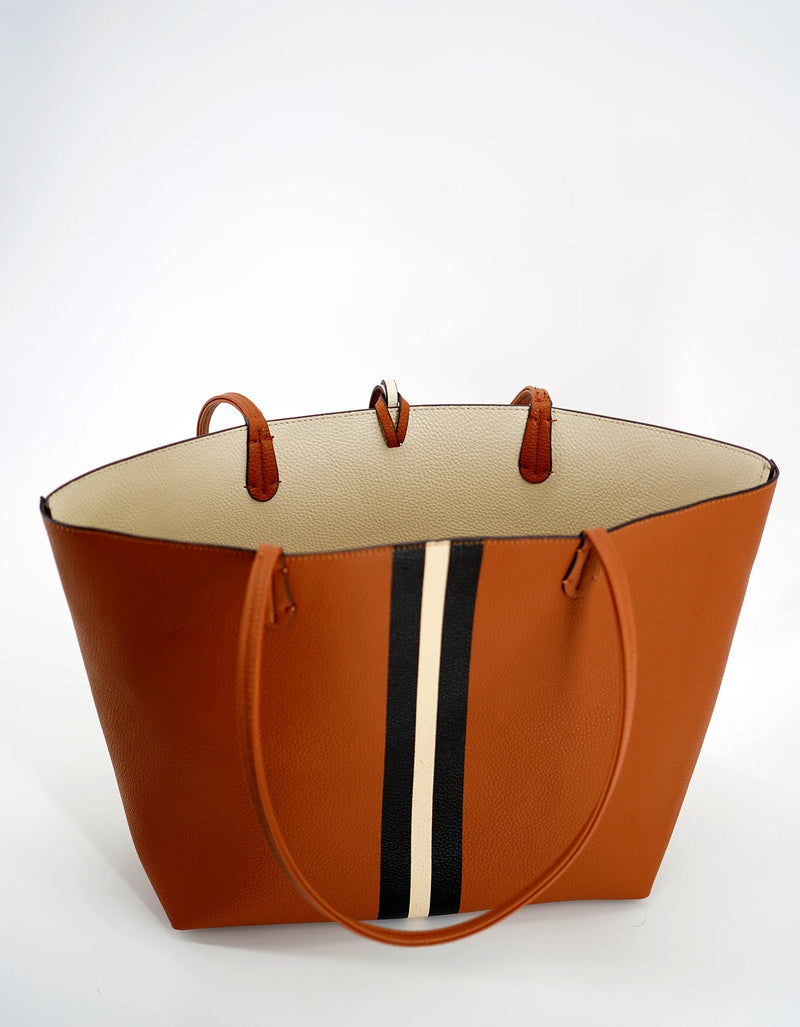 REMI/REID DEPARTURE STRIPE REVERSIBLE TOTE BAG - CAMEL/CREAM