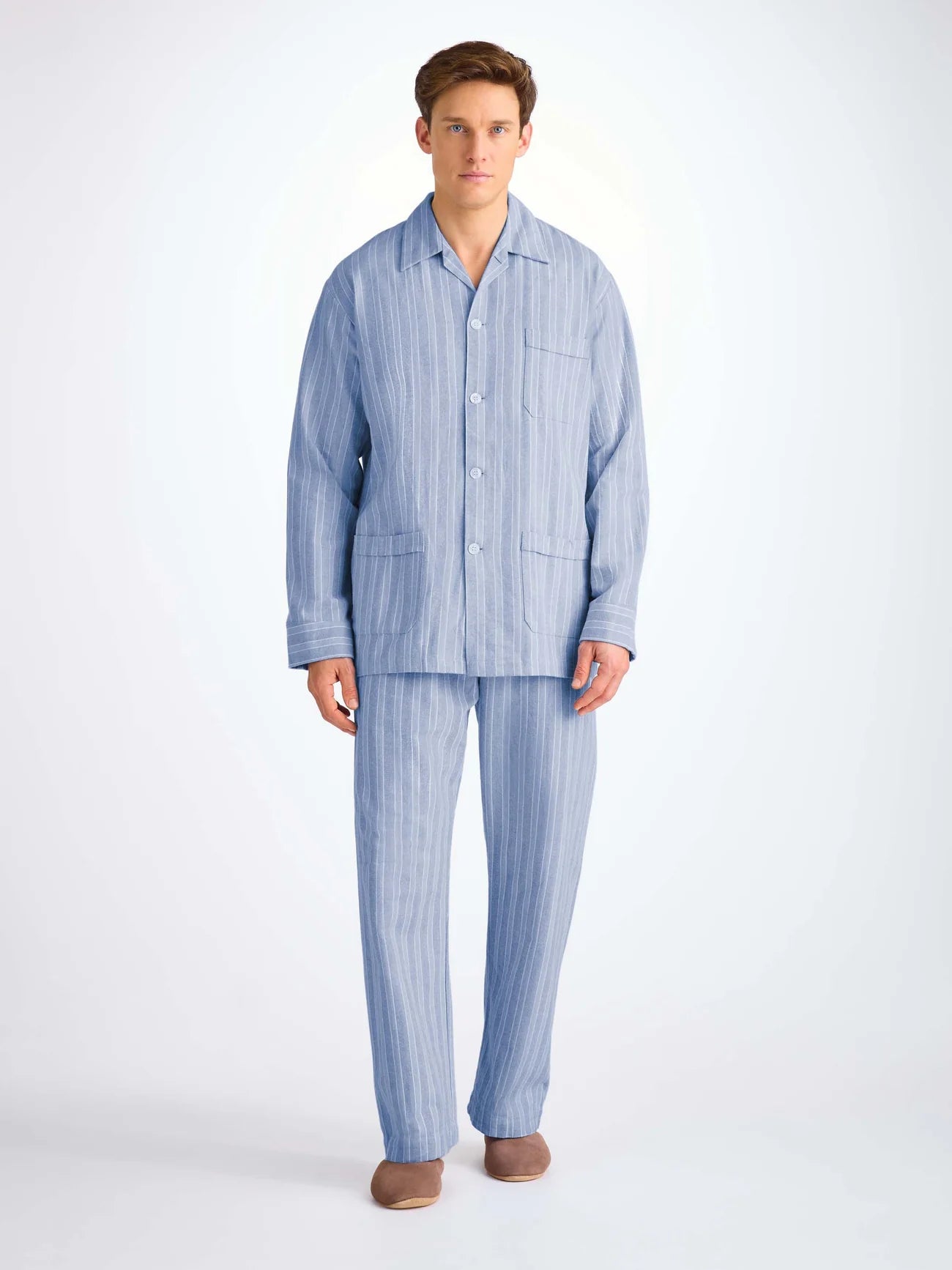 DEREK ROSE MEN'S CLASSIC FIT PAJAMA SET - ARRAN 20 BRUSHED COTTON BLUE
