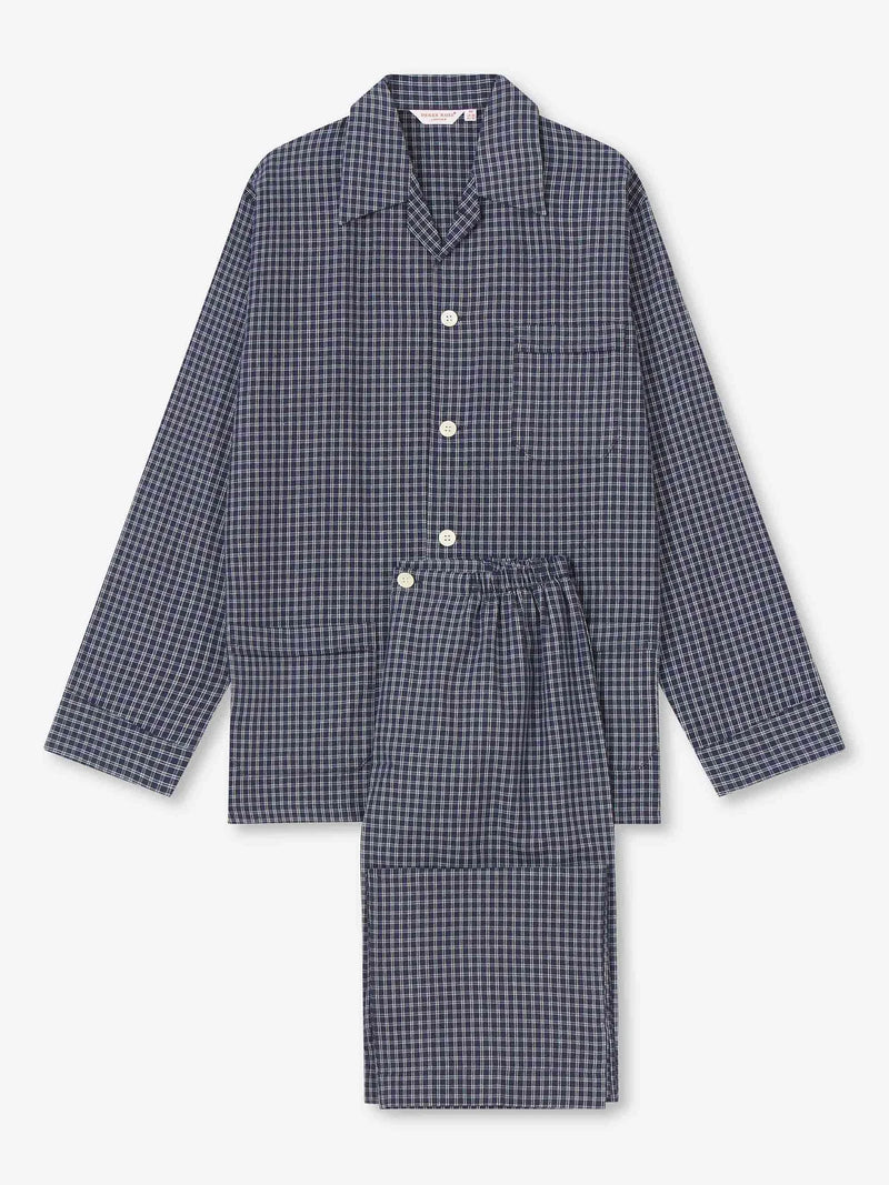 DEREK ROSE MEN'S CLASSIC FIT PAJAMA SET - BRAEMAR 32 BRUSHED COTTON NAVY