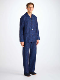 DEREK ROSE MEN'S CLASSIC FIT PAJAMA SET - COTTON JACQUARD NAVY JUNGLE PAISLEY PATTERN