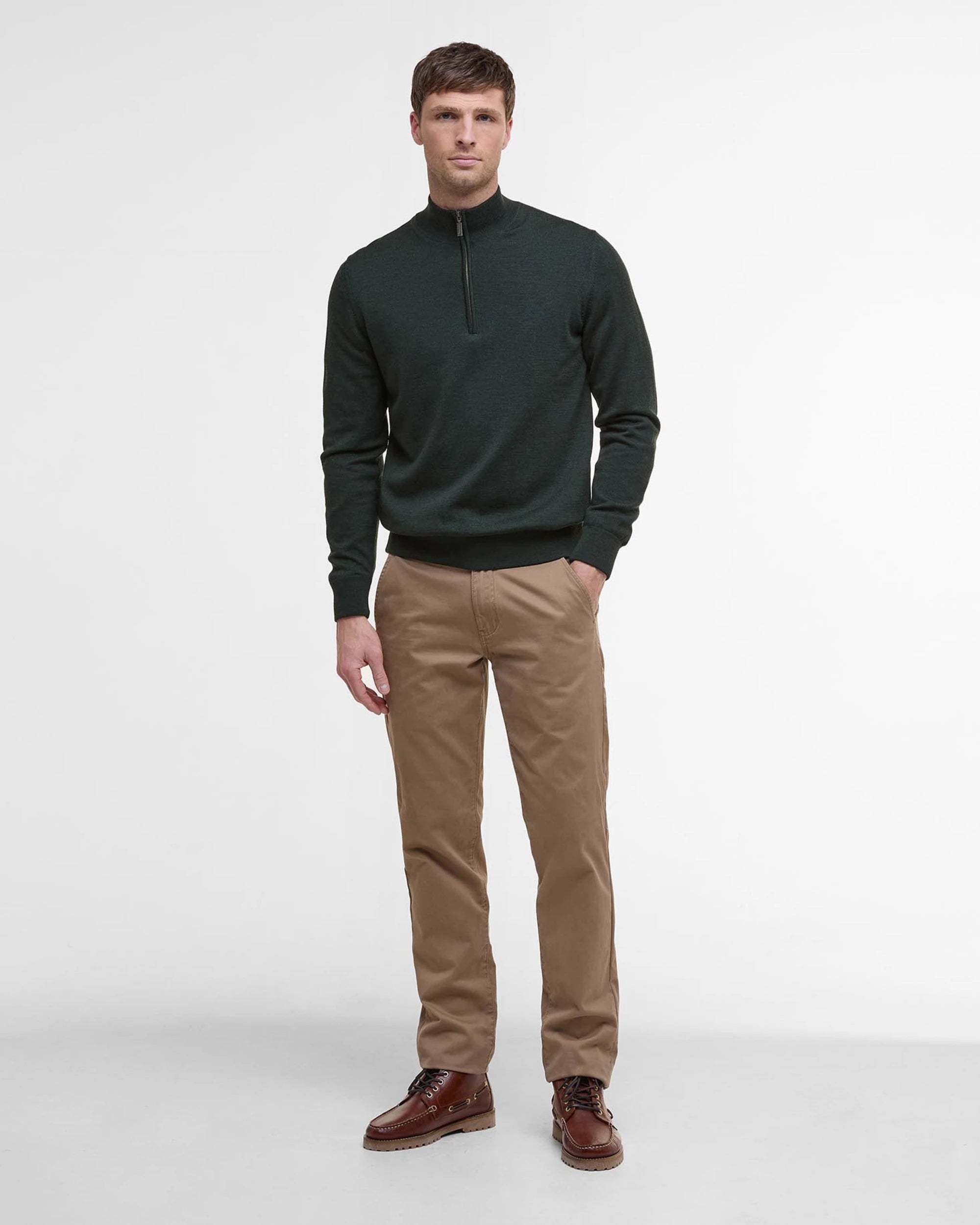 BARBOUR GAMLIN HALF-ZIP SWEATER - OLIVE