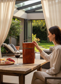 BOSCA 1911 LEATHER TWO BOTTLE WINE CASE - AMBER