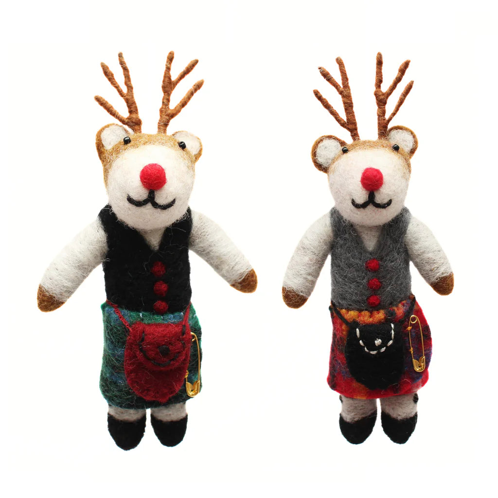 AMICA FELT - REINDEER IN KILT - BLACK WATCH & ROYAL STUART