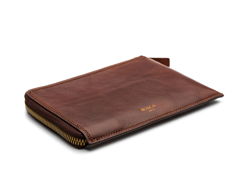 BOSCA 1911 DOLCE ZIP PASSPORT/TRAVEL DOCUMENTS - DARK BROWN
