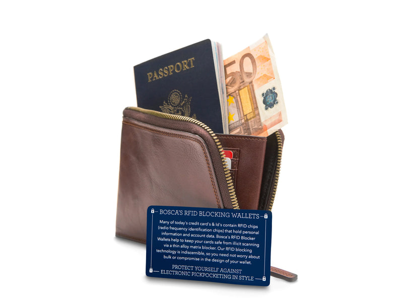 BOSCA 1911 DOLCE ZIP PASSPORT/TRAVEL DOCUMENTS - DARK BROWN
