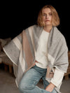 REPEAT CASHMERE CONTRAST BORDER CAPE - LIGHT GREY/IVORY