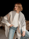 REPEAT CASHMERE CONTRAST BORDER CAPE - LIGHT GREY/IVORY