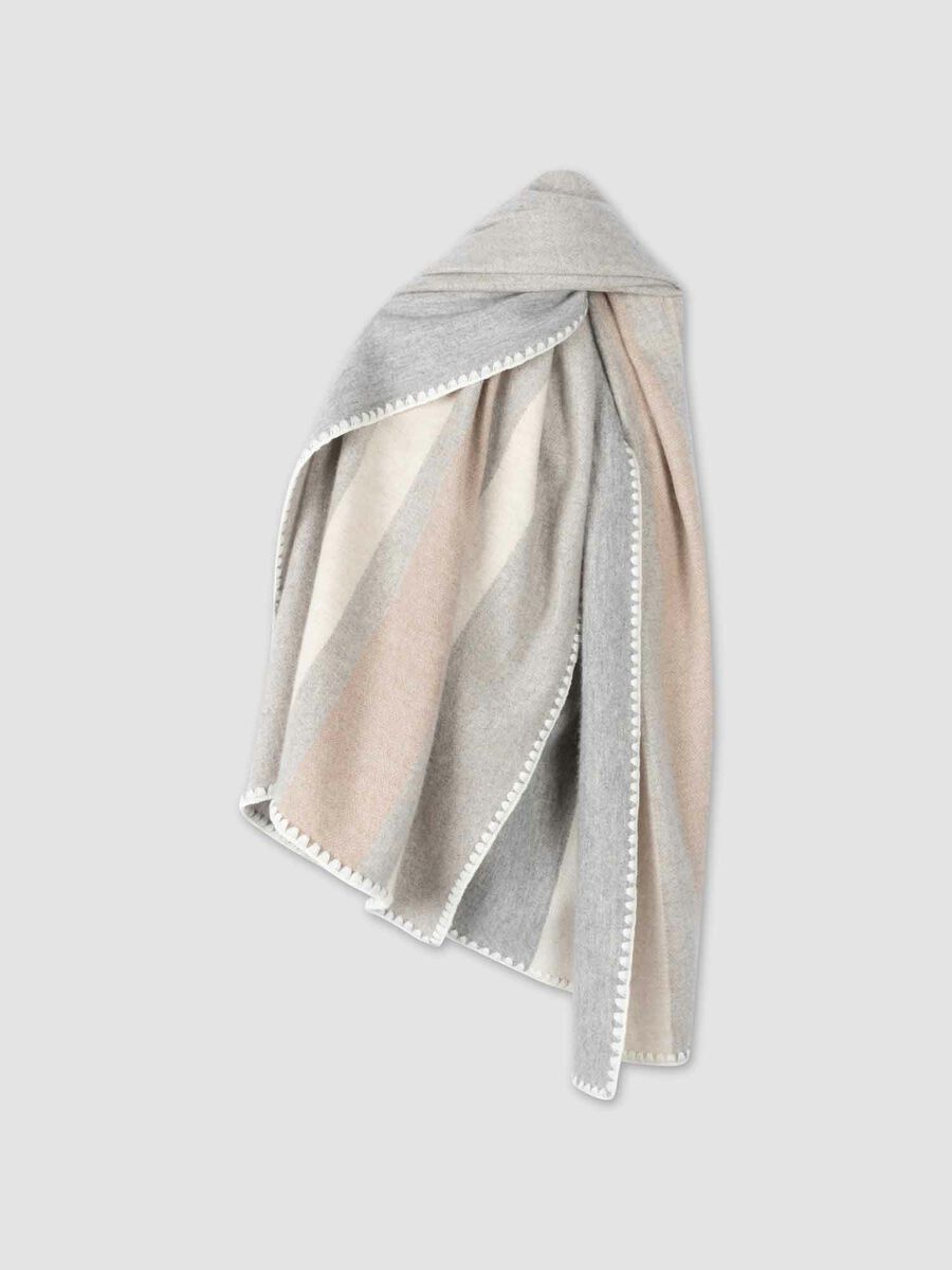 REPEAT CASHMERE CONTRAST BORDER CAPE - LIGHT GREY/IVORY