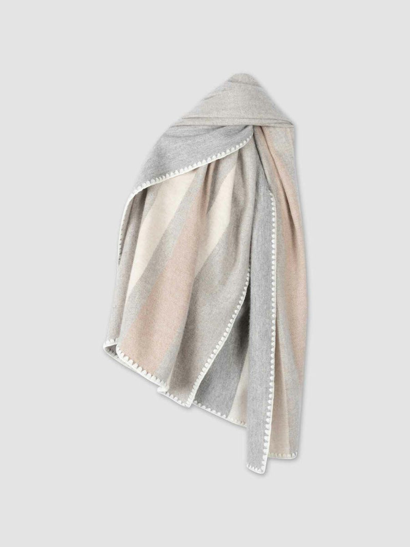 REPEAT CASHMERE CONTRAST BORDER CAPE - LIGHT GREY/IVORY