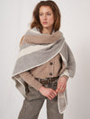 REPEAT CASHMERE CONTRAST BORDER CAPE - LIGHT GREY/IVORY