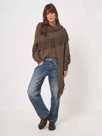 REPEAT WOOL/CASHMERE FRINGED CAPE - CACAO