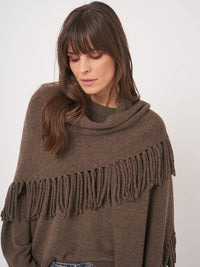 REPEAT WOOL/CASHMERE FRINGED CAPE - CACAO