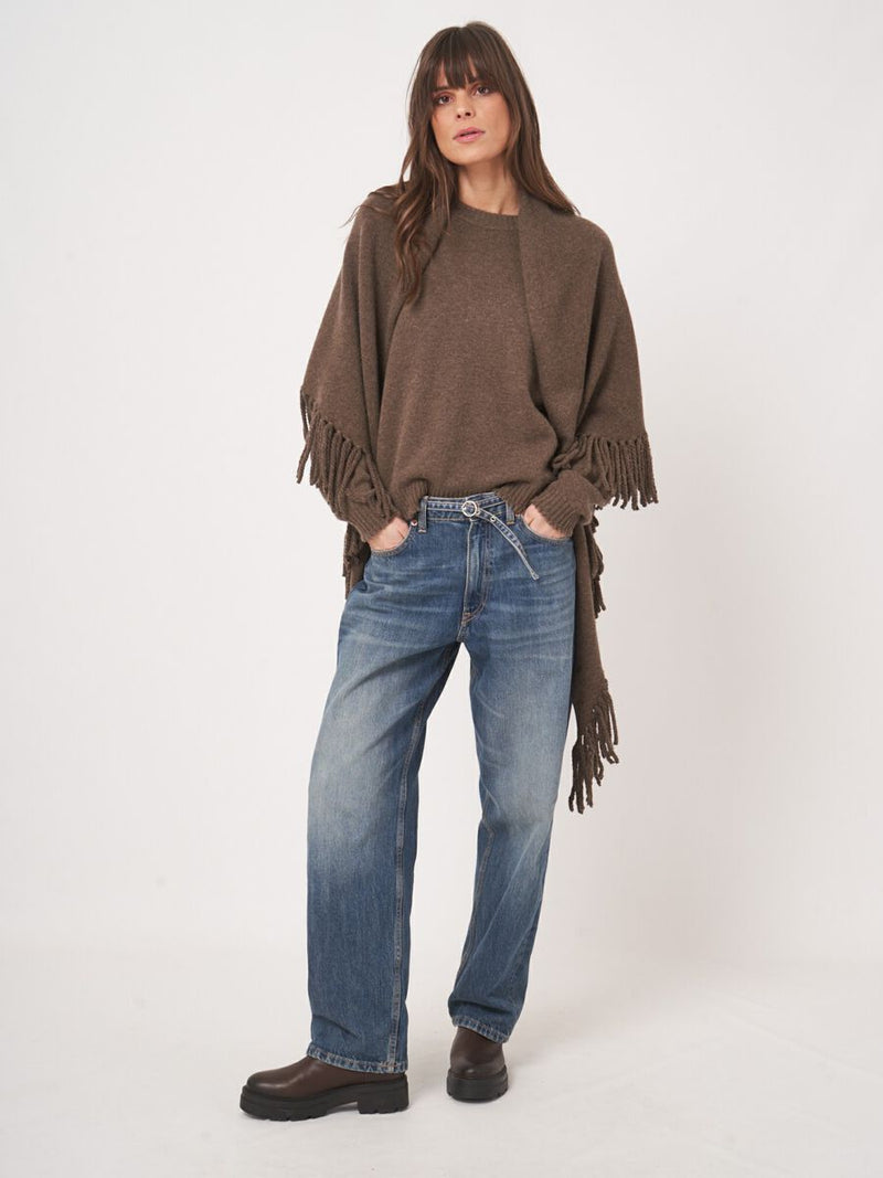 REPEAT WOOL/CASHMERE FRINGED CAPE - CACAO