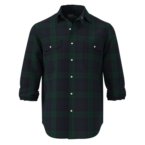 POLO RALPH LAUREN - LONG-SLEEVE SHAGGY FLANNEL MATLOCK WORKSHIRT - NAVY/FOREST PLAID