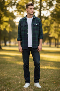 POLO RALPH LAUREN - LONG-SLEEVE SHAGGY FLANNEL MATLOCK WORKSHIRT - NAVY/FOREST PLAID