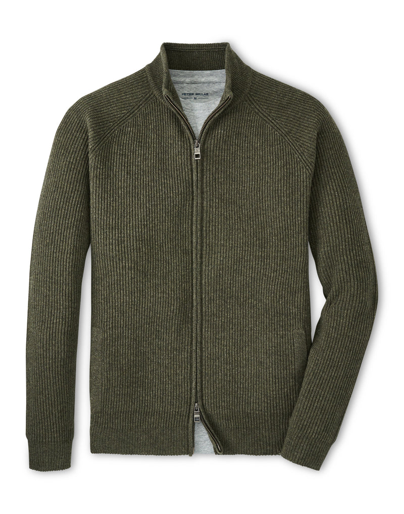 PETER MILLAR CRESCENT FULL ZIP SWEATER - MILITARY