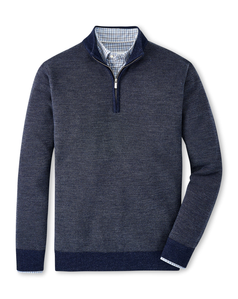 PETER MILLAR BREAKER BIRDSEYE 1/4 ZIP SWEATER - NAVY