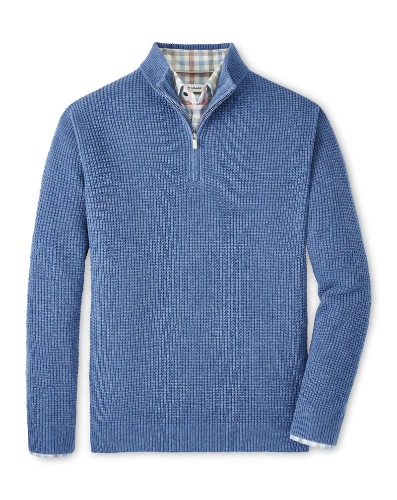 PETER MILLAR CRESCENT WAFFLE 1/4 ZIP SWEATER - OCEAN BLUE