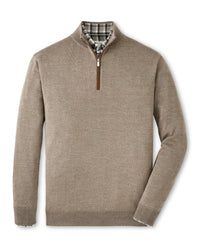 PETER MILLAR AUTUMN CREST SUEDE TRIM 1/4 ZIP SWEATER - IRISH CREAM