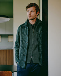 MAURIZIO BALDASSARI WOOL/SILK PLAID OVERSHIRT - FOREST NIGHT