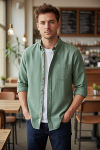 SCOTT BARBER THE CHAMBRAY SHIRT - AGAVE