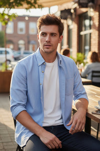 SCOTT BARBER THE CHAMBRAY SHIRT - SKY