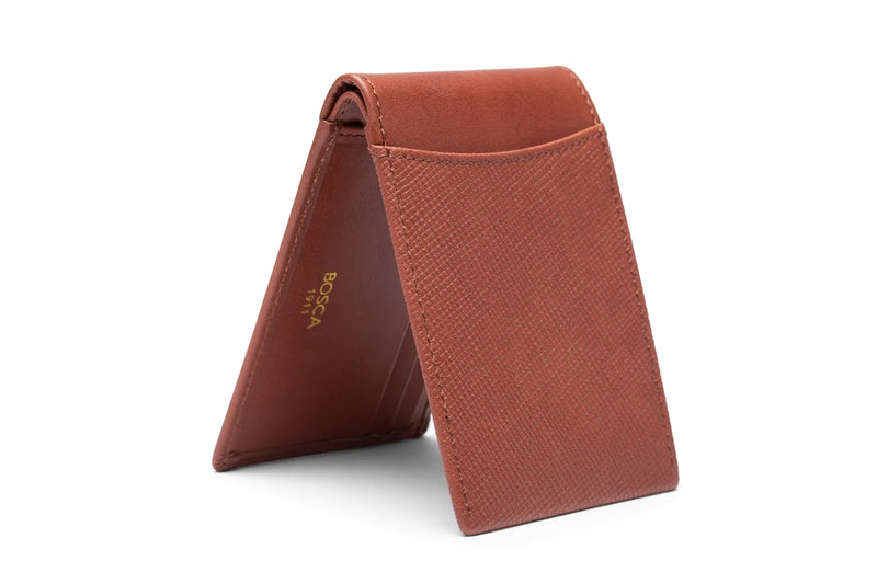 BOSCA 1911 SAFFIANO SMALL BIFOLD WALLET - BROWN