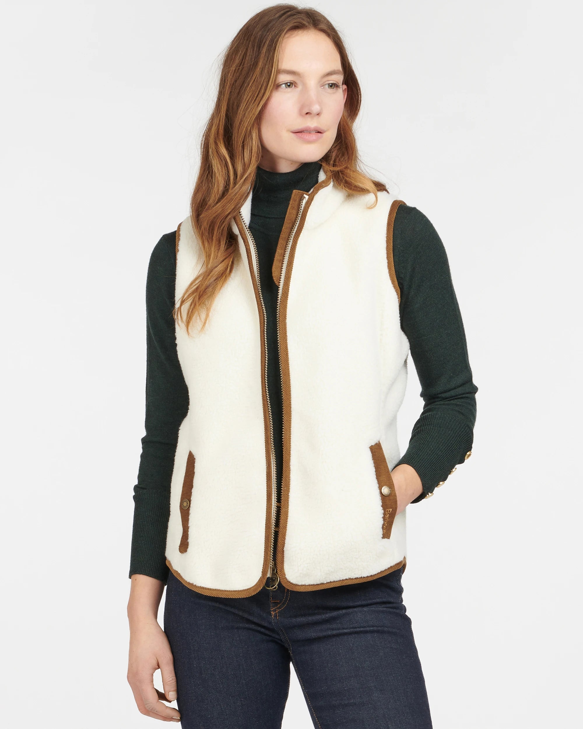 BARBOUR BURFORD WOMEN'S FLEECE VEST - WINTER PEARL/CLASSIC